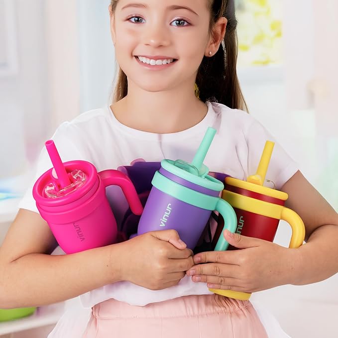 VINUR Kids Insulated Tumbler with Handle 17 oz Stainless Steel Double Wall Vacuum Water Tumbler Cup with Lid and Straw, Gifts for Girls (Teal)