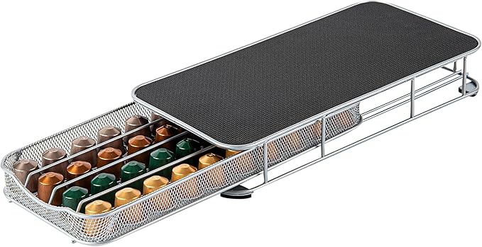 Restaurantware Restpresso 14.8 x 7.3 x 2.4 Inch Coffee Capsule Drawer 1 Heavy-Duty Pod Drawer - Holds 40 Nespresso Capsules Grip Top Iron Espresso Pod Organizer Mesh Tray Pods Not Included