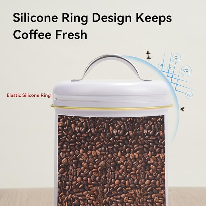 Farmhouse Coffee Canister Storage Container, 42 Oz Vintage Coffee Bean Airtight Jar with Lids, Food Tins with 12 Label Stickers, Kitchen Counter Pantry Organization for Candy Sugar Cookie Tea
