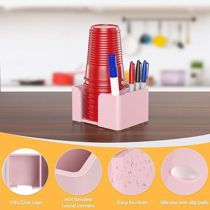 Coffee Cup Holder for Countertop - Pink Acrylic Coffee Bar Accessories Cup Organizer Station Organizer Farmhouse Table Décor