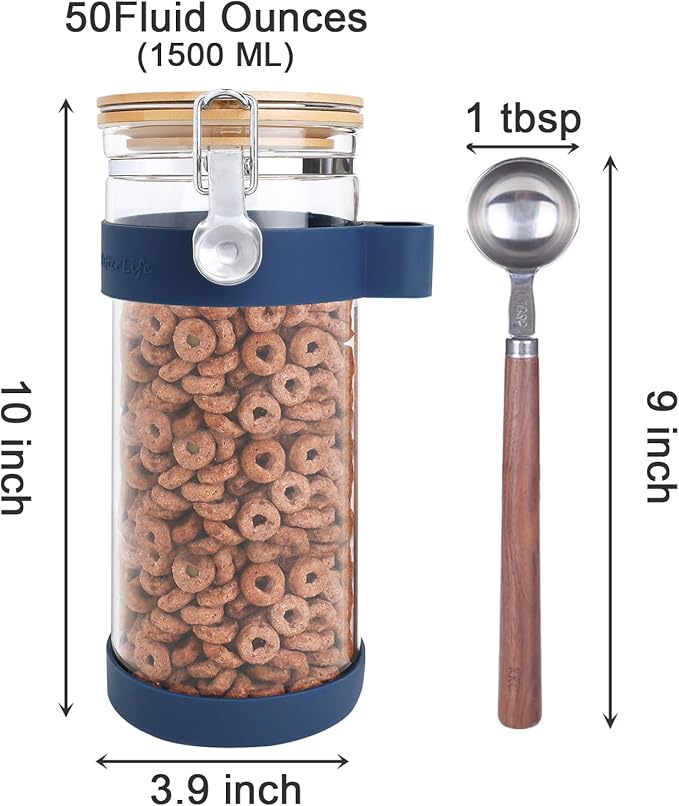 1.5-Quart Large Glass Nuts Storage Container, Airtight Food Storage Jar with Bamboo Lid & Scoop, Keeps Nuts Crunchy & Fresh, Perfect for Pantry Organization & Storing Nuts, Almonds, Peanuts