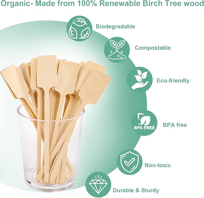 WUWEOT 400 Pcs Coffee Stirrers, 6.3 Inch Wood Coffee Stir Sticks, Disposable Kayak Paddle Shaped Stirring Sticks, Wooden Beverage Mixer for Cocktails Milk Tea Honey Hot Chocolate