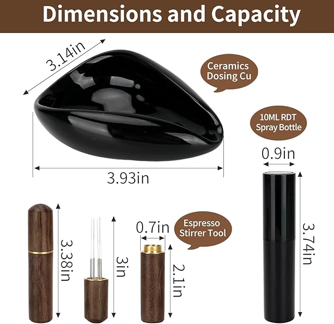 3 Pcs Espresso Accessories Set, Coffee Bean Dosing Cup, RDT Spray Bottle, Espresso Stirrer Tool, Coffee Bar Gadgets, Barista Tools for Coffee Lovers