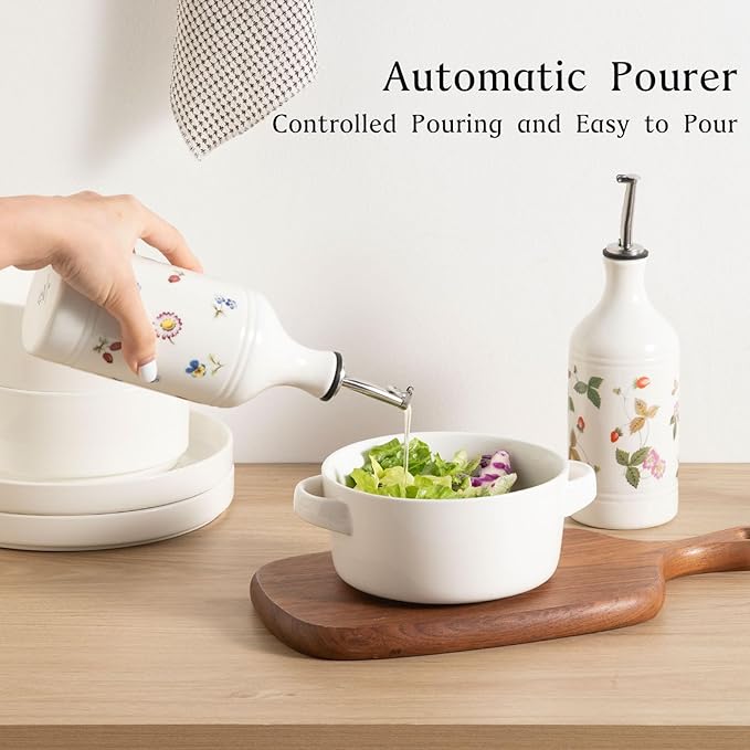 Sweejar Ceramic Olive Oil Dispenser Bottle for Kitchen, 15.5 Oz Relief Opaque Oil and Vinegar Dispenser Bottle with Spout, Suitable for Soy Sauce, Coffee Syrup, Liquids (Garden)