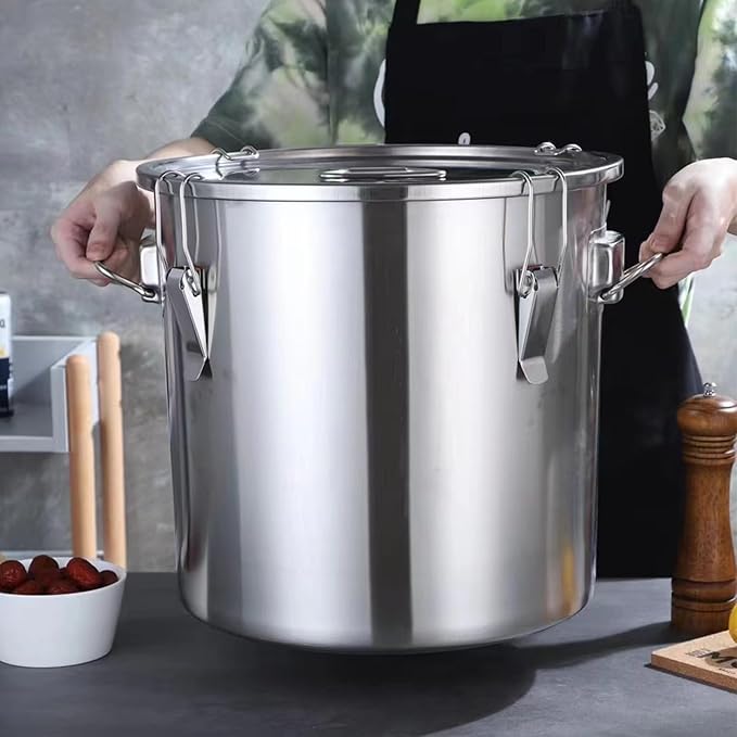 304 stainless steel food storage containers with lids lock clips airtight container large airtight for rice flour sugar grain coffee bean storage containers Kitchen jar (3.17gal/12L)