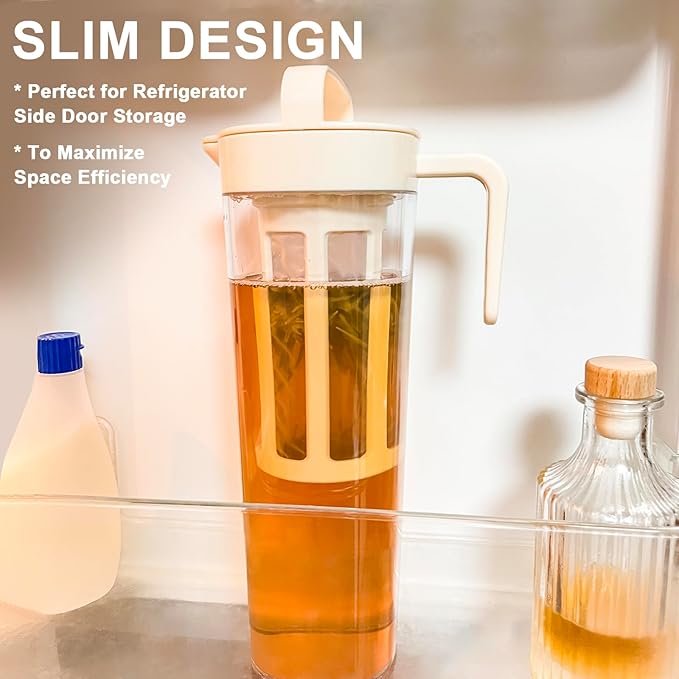 Cold Brew Tea Pitcher, Cold Brew Coffee Maker – 37 Fl Oz BPA-Free PP Pitcher with Durable Mesh Filter, Leak-Proof Cap, Comfortable Handle – Perfect for Fridge Side Door Storage & Ice Drinks