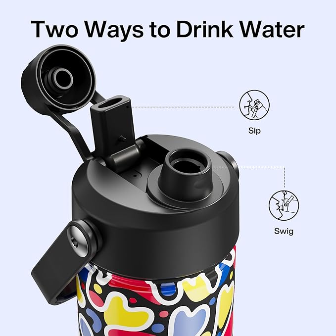 ENCOOL Insulated Water Bottle with Straw Stainless Steel Water Bottle, Leak-Proof, BPA-Free, Double Wall Vacuum Keeps Cold for 24 Hours for Sports, Travel, School (26 oz, Midnight Pop)
