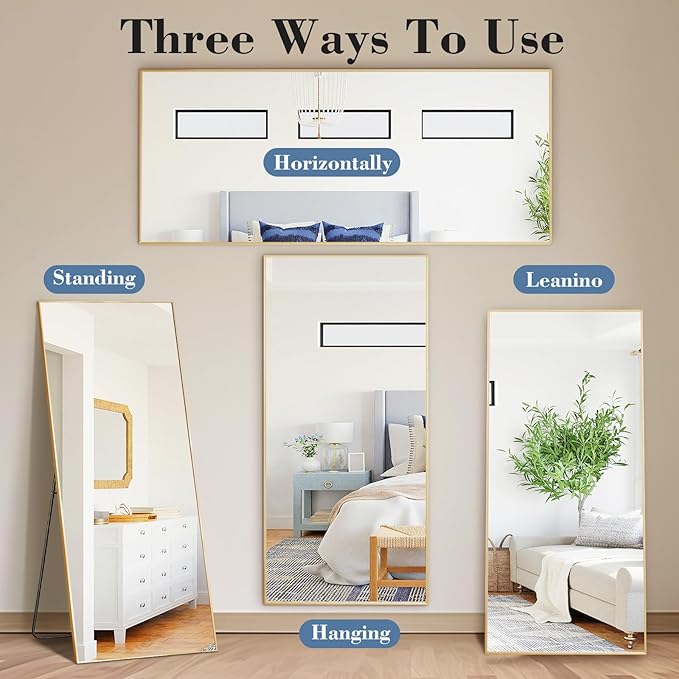NEWBULIG Full Length Mirror, Upgraded Body Wall Mirrors with Shatter-Proof Glass, Floor Standing Mirror, Home Wall Decor