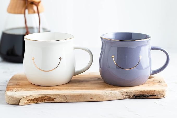 Elegant Gold-Accented Smiley Face Ceramic Mug - 13 Oz, Unique & Thoughtful Gift for Coffee Lovers, Eco-Friendly, Durable - Ideal for Home or Office