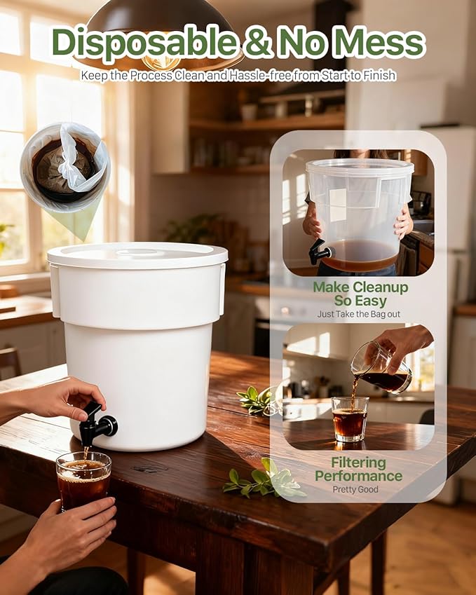 Grasseed Cold Brew Filter Bags for Toddy Commercial Coffee Makers, Commercial Cold Brew Bag with Straps Fits 5 Gallon System, 20" x 20", 100Pack