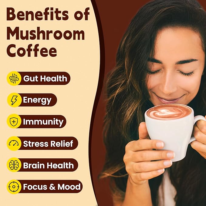 Mushroom Coffee 11 in 1 Adaptogenic Mushroom Blend with Ashwagandha KSM-66,Lions Mane,Reishi,Turkey Tail Hazelnut Instant Mushrooms Coffee for Boost Energy,Focus,Sugar-Free,30 Servings