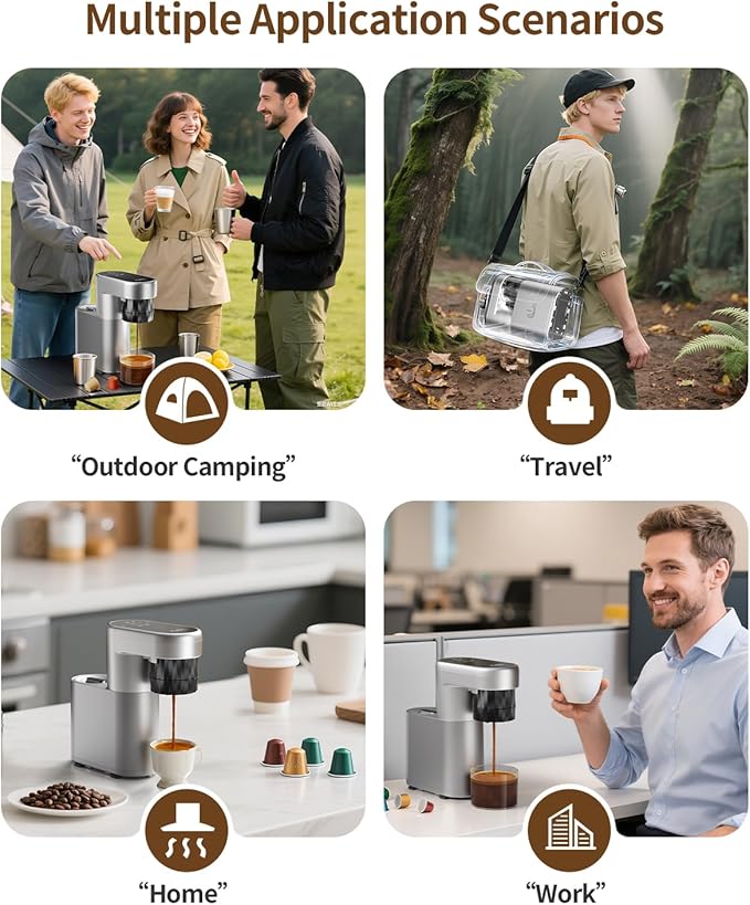 C1 Pro Small Espresso Machine, with NS Capsule & Ground Coffee, Portable Electric Coffee Maker, 20 Bar Travel Espresso Maker, Rechargeable, for RV, Car, Camping, Hiking, Office, Home Use