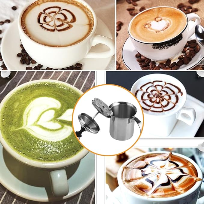 Stainless Steel Milk Frother Pitcher, Manual Coffee Foamer, 800ML Capacity, with Lid and Handle