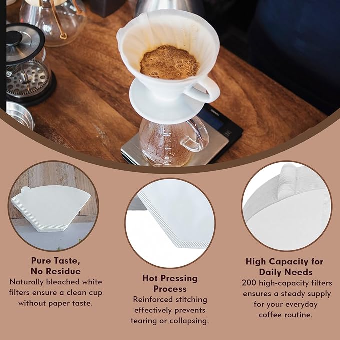 Coffee Filters #2 Cone Paper, 200 Count White Disposable Natural Coffee Filter Paper for Pour Over and Drip Coffee Makers, #2 Cone Filter U-Shaped (2-6 Cup)