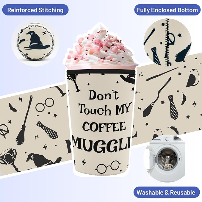 Iced Coffee Sleeve Reusable Cup Sleeves for Cold Drinks Neoprene Koozie Cozy Plastic Cup Covers for Drinks, Dont Touch