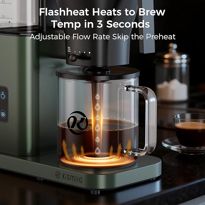 Kismile 8 Cup Drip Coffee Maker Machine, Pour Over Coffee Brew with 3s Instant Heat 197-205℉, Removable Water Tank, Adjustable Flow Control, Deep Cold Brew & Keep Warm 40 Min, Easy to Clean (Juniper)