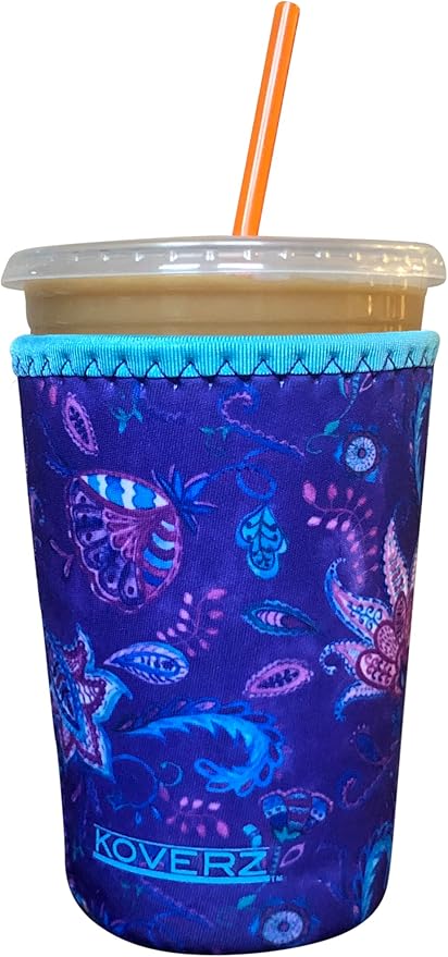 Koverz Medium Violet Whimsy Neoprene Iced Coffee Sleeve, 24 Oz, Fits 22-24 Oz Cups
