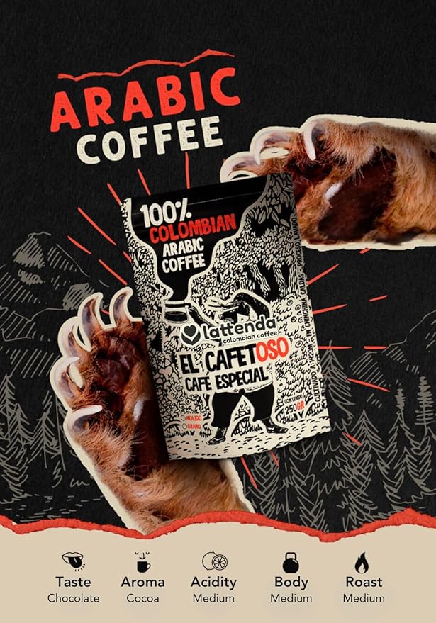 Lattenda Cafetoso Magic: Colombian Arabica Coffee - Sweet Notes, Cocoa - Aroma - Specialty Single Origin - 250g Whole Bean