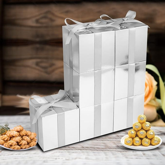 100 Pack Small Gift Boxes, 2x2x2 Inches Favor Boxes Silver Paper Gift Boxes with Lids for Presents, Crafting, Cupcake Boxes, Gifts, Candy Boxes for Wedding Party Bridal Shower Baby Shower Favors
