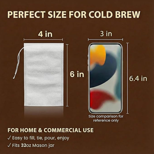 URCYLA Cold Brew Bags, 120 Count Cold Brew Coffee Filter Bags, 4x6 Inch Disposable Fine Mesh Drawstring Pouches, Fits Mason Jars & French Press, Ideal for Tea, Herbs & Spices