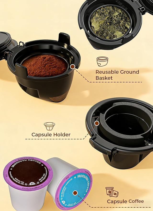 COWSAR Single Cup Coffee maker, Coffee makers with 40 Oz Water Tank, single serve coffee machine 5 Brew Sizes Up To 14 Oz, Coffee machine with Capsule and Ground Coffee