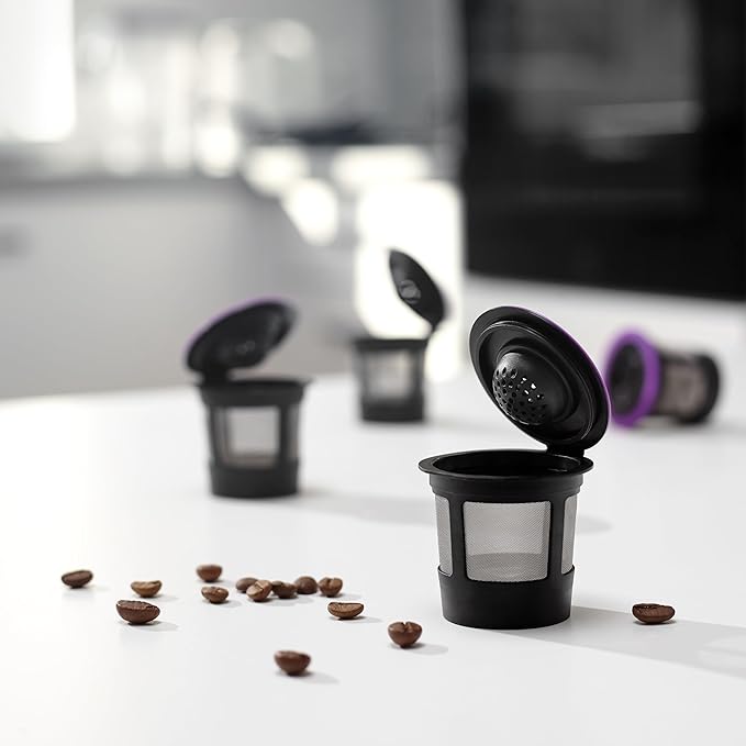 4 Black Reusable K Cups for Keurig Coffee Makers - Compatible with Keurig K-Classic, K-Select, K-Duo, K-Elite, K-Latte and K-Café
