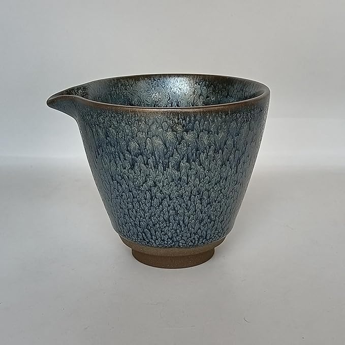 Ceramic Tea Sharing Cup, Kungfu Tea Pitcher, Tenmoku Teapot Chinese Traditional Cha Hai, Jianzhan Tenmokus Teacup Fine Porcelain Creamer Pitcher for Tea Milk Coffee, 7.44 oz Small Jug