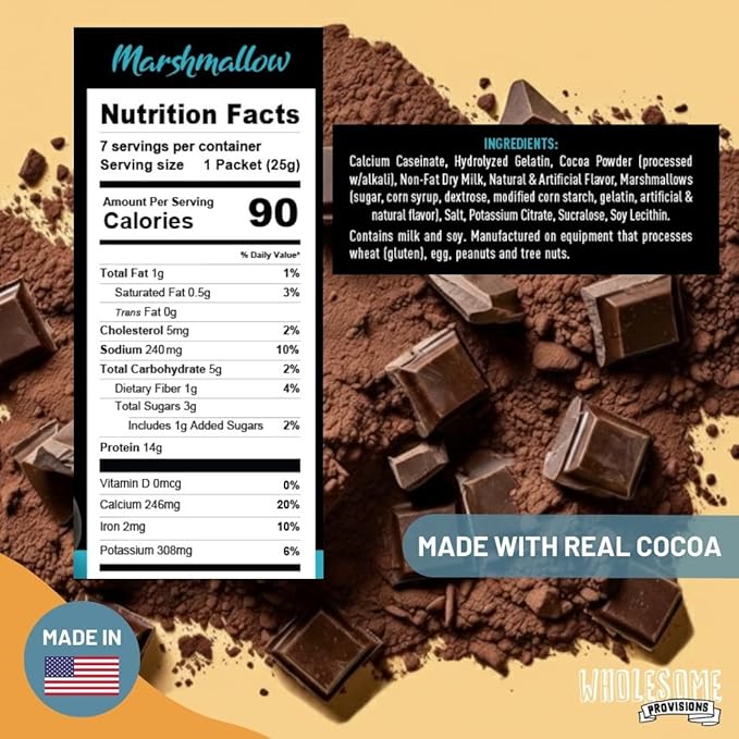 Protein Hot Chocolate, Keto Hot Chocolate Mix, Low Carb Hot Cocoa, 15g Protein, 2g Net Carbs, Low in Sugar, Instant Hot Coco, 7 Individual Macro-Controlled Packages (Marshmallow, 1 Pack)