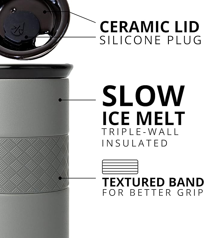 Elemental Artisan Insulated Tumbler, Triple Wall Coffee Travel Mug, Reusable Stainless Steel Coffee Tumbler with Ceramic Lid, Thermal Coffee Cups for Hot (6 Hrs) & Cold (18 Hrs), 16oz - Graphite