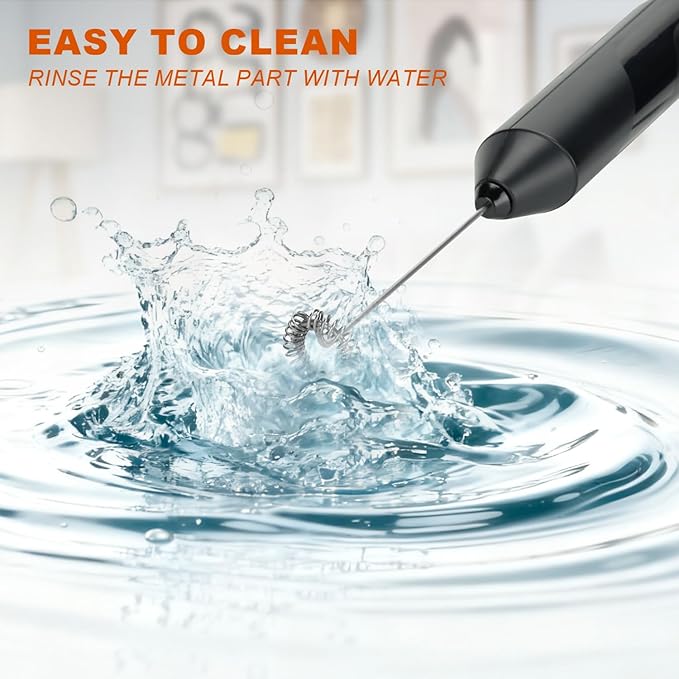 Handheld Milk Frother, Battery Operated Electric Foam Maker, Milk Frother Wand Drink Mixer with Stainless Steel Whisk for Coffee, Matcha, Lattes, Cappuccino (Black)
