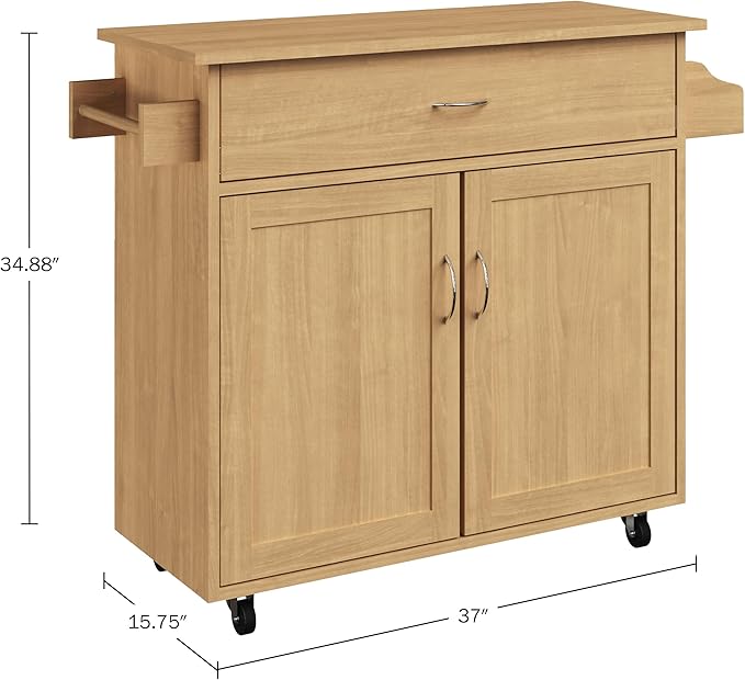Kitchen Island with Spice Rack and Storage Cabinet - Rolling Cart with Drawers for Coffee Bar, Additional Counter Space, or Storage by Lavish Home (Oak)