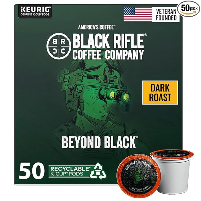 Black Rifle Coffee Company Dark Roast Coffee Pods – 100% Arabica, Bold, Smoky Single-Serve K-Cup Compatible – Veteran-Founded Premium Coffee – Beyond Black – 50 Count