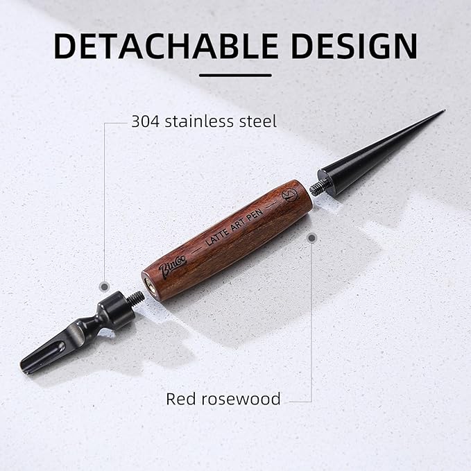 Bincoo Latte Art Pen for Coffee,Coffee Art Pen with Wood Handle,Espresso Coffee Latte Art Tools Accessories for Coffee Bar Barista (Black-(A))