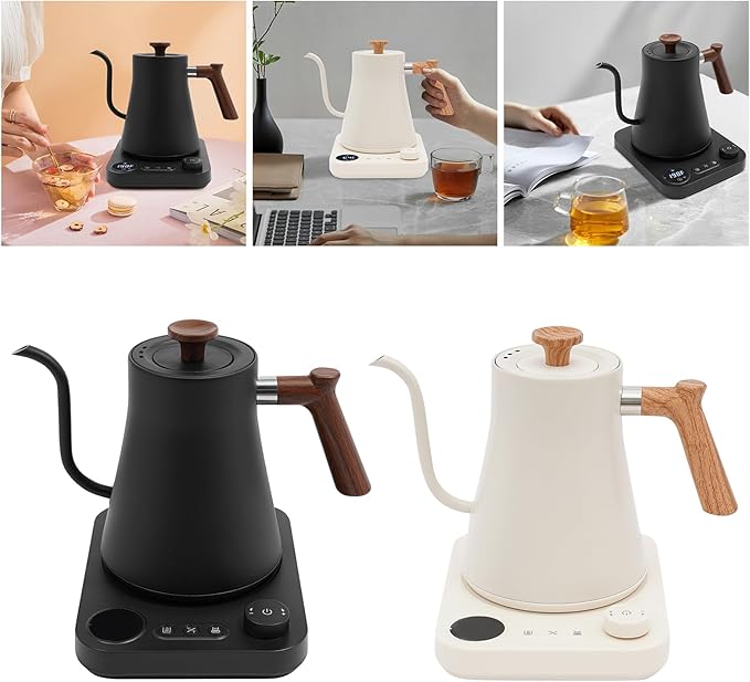 Electric Gooseneck Kettle,1200W Electric Tea Kettle With Stainless Steel Inner Lcd Screen Timing Constant Temperature Control Quick Heating Water Boiler For Coffee Tea Brewing (white)