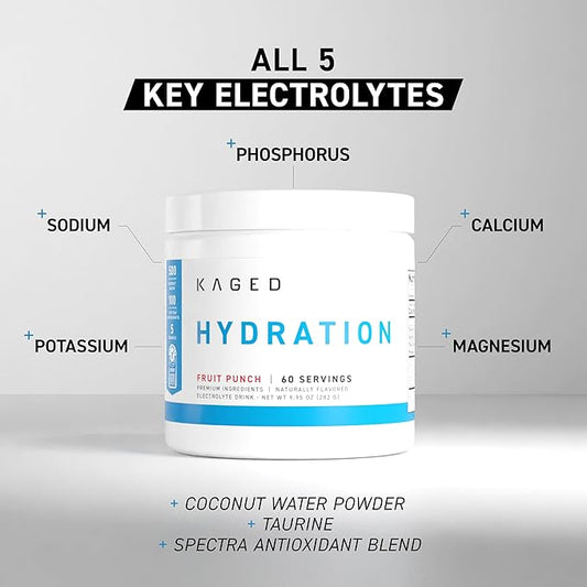 KAGED Daily Hydration | 5 Key Electrolytes | Sugar Free | Coconut Water | 60 Servings