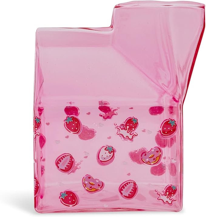 Silver Buffalo Sanrio Hello Kitty and Friends Featuring My Melody Strawberries Pink Glass Milk Cup, 11.9 Ounces