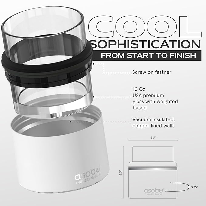 asobu Whiskey Sleeve Glass – Insulated Bourbon Tumbler with Premium Rocks Glass, BPA-Free, Double-Wall Stainless Steel, Keeps Drinks Cold Longer, 10.5oz