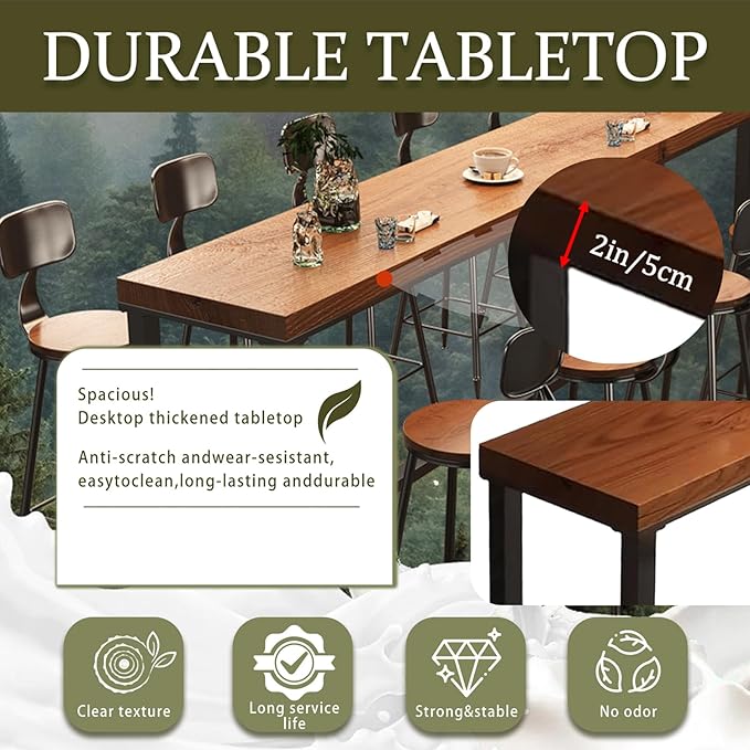 Bar Height Table Long Bar Table Solid Wood Farmhouse Bar Table Industrial Long Bar Height Table for Kitchen Coffee Shop, No Stool(63" L x 15.7" W x 41.3" H)
