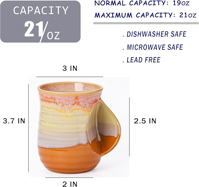 Mkour 21oz Large Ceramic Coffee Mugs, Handmade Tea Cups with Comfortable Handle for Office and Home, Microwave and Dishwasher Safe (Orange)