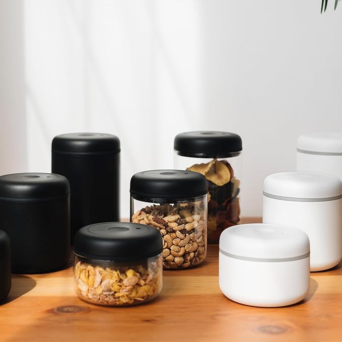 Fellow Atmos Vacuum Coffee Canister & Food Storage Container - 0.4 Liter Canister holds up to 6 oz of Coffee Beans - Airtight Food Storage Containers - Containers - 0.4 Liter - Matte White