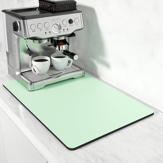 Rnivvi Coffee Mat, 16" x 24" Coffee Bar Mats for Espresso Machine Station Accessories and Organizer, Hide Stain Rubber Backed Absorbent Dish Drying Pad for Kitchen Counter, Cute Bar Decor Pad, Green