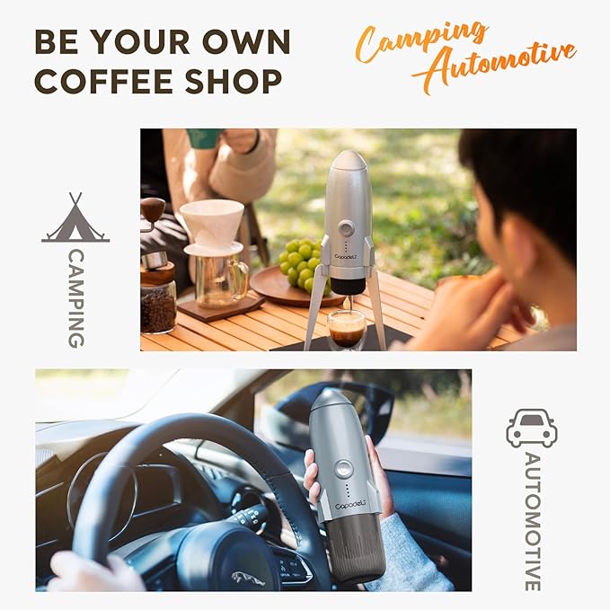 Portable Electric Espresso Machine Travel Coffee Maker for Camping 3 in 1 Self-Heating for Ground Coffee & DG NS Capsule Pods For Travel Camping and Hiking (Space Grey)