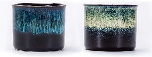 Espresso Cups Set of 2, Ceramic Espresso Cups, Expresso Shots Cups, 2.5oz Tea Cups, Demitasse Cups (2, magic outside/magic blue outside)