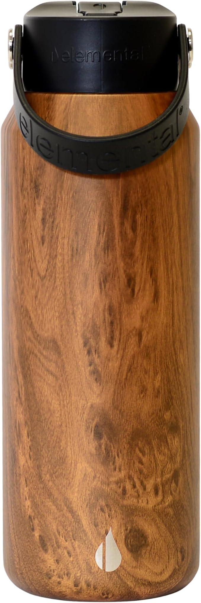 Elemental 40oz Insulated Water Bottle with Straw - 100% Leak-Proof Stainless Steel Core Water Bottles for Travel, Sports and Gym - Double Wall Insulation & BPA Free - Teak Wood