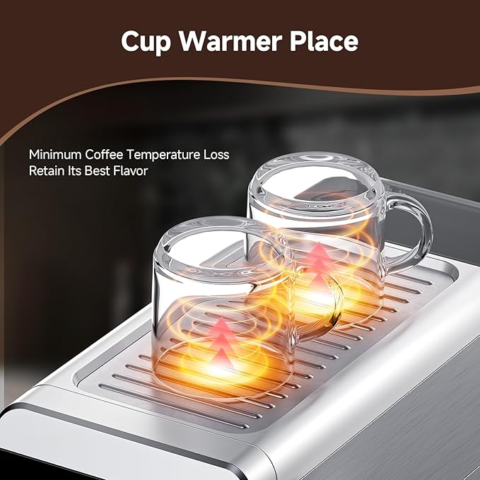 AMZCHEF Espresso Coffee Machine | 20 Bar Pressure System | LED Touch Screen | Compact Design Perfect for Home & Office | 41oz Water Tank