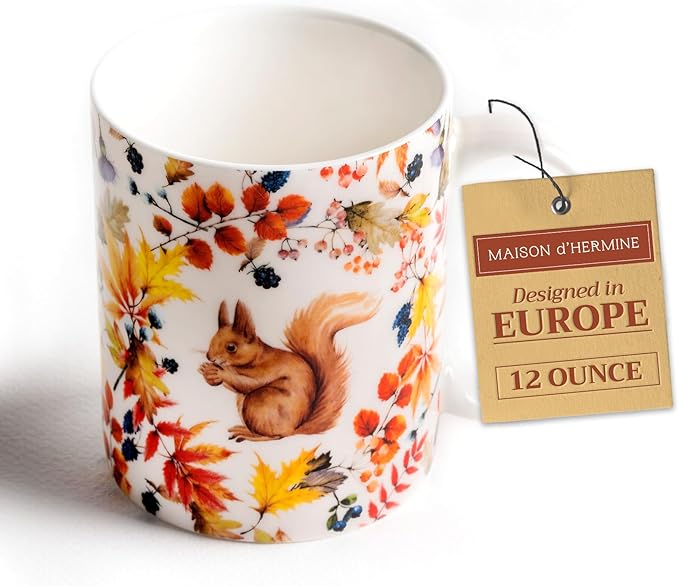 Maison d' Hermine Coffee Mug with Handles Fine Bone China Mugs Pack of One Tea Cups for Hot Beverages Cappuccino Latte Home Restaurant Office Perfect for Gift (Sous-Bois - Foret, 12 Ounce)