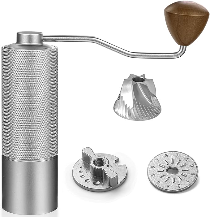 Manual Coffee Grinder with Stainless Steel Burr, Portable Coffee Grinder for for Espresso, Travel, Camping and Office (Silver)
