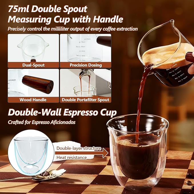 7 Pcs 53mm Espresso Accessories Kit, Spring Loaded Calibrated Tamper, WDT Tool, Coffee Measuring & Espresso Cup and Tamper Mat, Puck Screenr & Dosing Funnel, Fit 53mm Espresso Machine Accessories