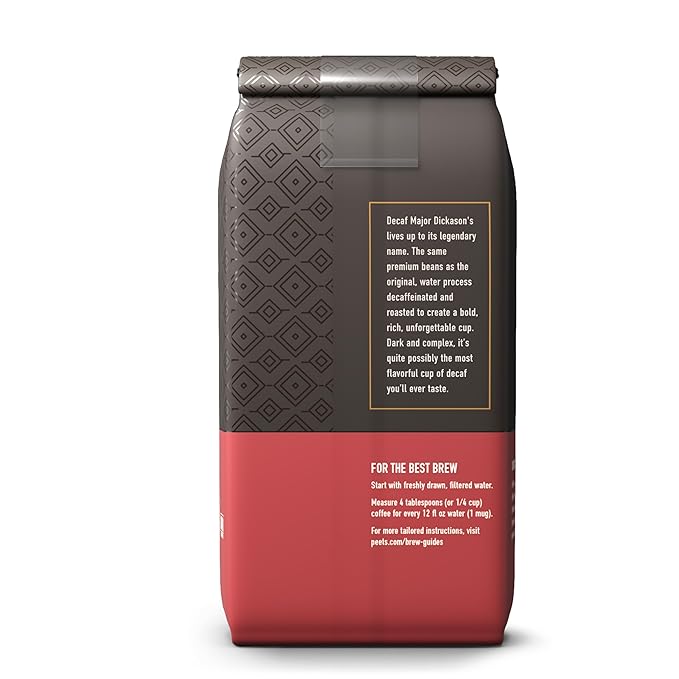 Peet's Coffee, Dark Roast Ground Coffee, Decaffeinated Arabica Coffee - Decaf Major Dickason's Blend 10.5 Ounce Bag