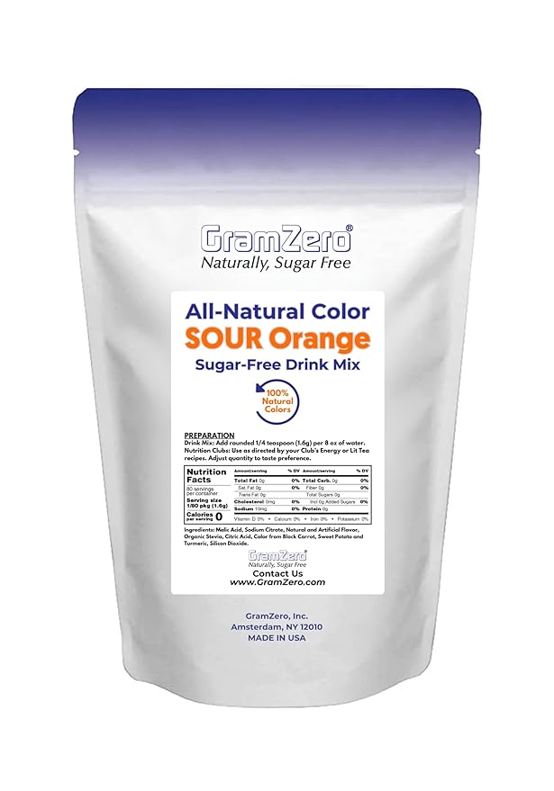 GramZero Sour Orange Zero Calorie Sugar Free Drink Mix, Great For Nutrition Club Loaded Tea, Stevia Sweetened